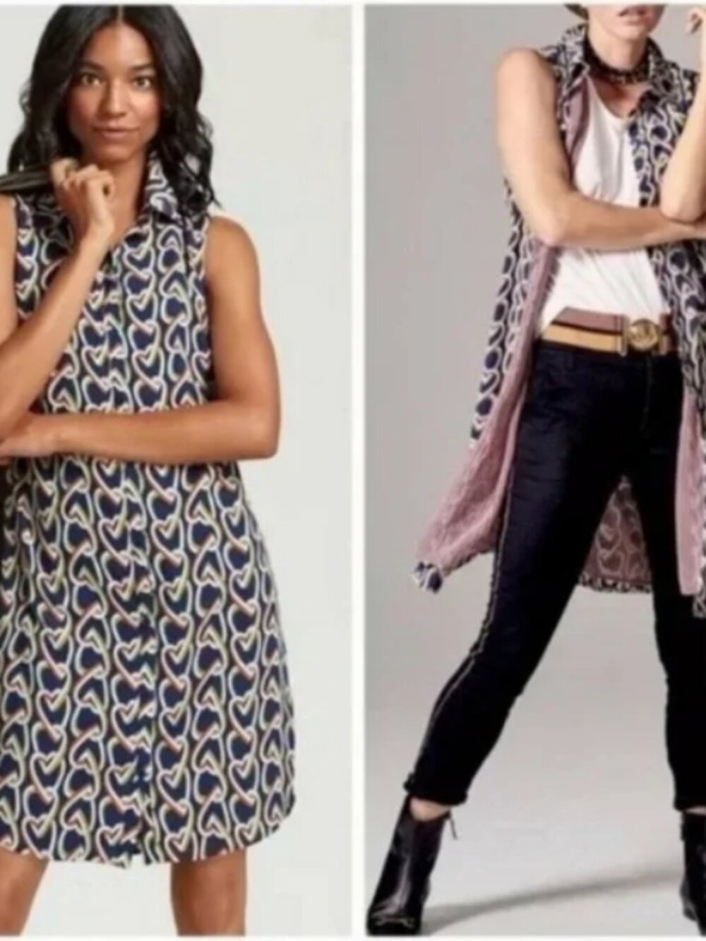 New CABI Armour Sleeveless Button Front Heart Chain Dress Colorful Work S #5370